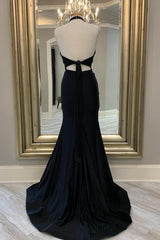 Prom Dress 2042, Mermaid Halter Black Long Prom Dress