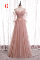 Party Dress Sleeves, Elegant Blush Pink Tulle Bridesmaid Dress