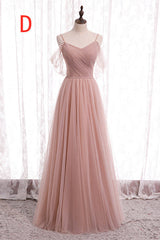 Party Dresses Sleeves, Elegant Blush Pink Tulle Bridesmaid Dress