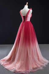 Prom Dresses Pattern, Ombre Red A-line Tulle Long Formal Dress