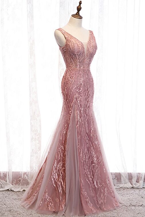 Party Dresses Miami, Elegant Mermaid Blush Long Prom Dress