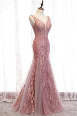 Party Dresses Miami, Elegant Mermaid Blush Long Prom Dress