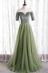 Night Club Outfit, Short Sleeves Sage Green Long Formal Dress
