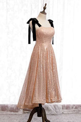 Party Dresses Online, Cute Rose Gold Sequins Short Party Dress