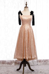 Party Dress Ideas, Cute Rose Gold Sequins Short Party Dress