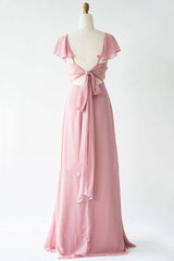 Evening Dress Mermaid, V-Neck Blush Pink Chiffon Bridesmaid Dress