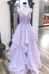 Party Dress Wedding Guest Dress, Elegant Light Blue Ruffled Tulle Prom Dress