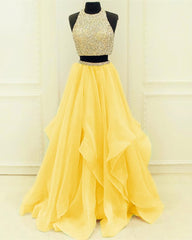 Wedding Dress For Brides, Sequins Beaded Organza Layered Two Piece Ball Gowns Prom Dress