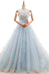 Wedding Dresses Long, Charming Light Blue Tulle Sweetheart Ball Gown Court Train Wedding Dresses