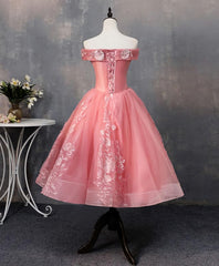 Homecoming Dresses For Girl, Pink Tulle Lace Off Shoulder Short Prom Dress, Pink Homecoming Dress
