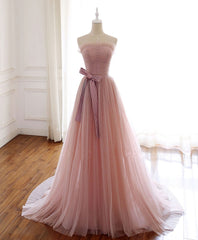 Homecoming Dress Chiffon, Simple Pink Tulle Long Prom Dress, Pink Tulle Formal Dress, 1