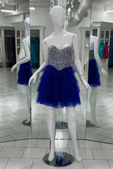 Party Dresses 2039, Royal Blue Beaded Top A-line Multi-Layers Homecoming Dress