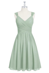 Party Outfit, Sage Green Chiffon Lace-Up Short Bridesmaid Dress