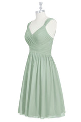 Party Dress For Over 69, Sage Green Chiffon Lace-Up Short Bridesmaid Dress