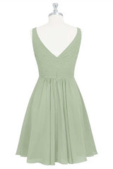 Party Dresses For Christmas Party, Sage Green Chiffon A-Line Short Bridesmaid Dress