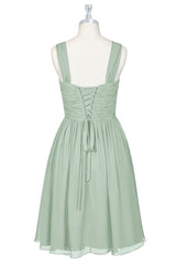Party Dresses For Over 69S, Sage Green Chiffon Lace-Up Short Bridesmaid Dress
