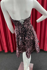 Party Dresses Shop, Dark Pink Sequin Strapless A-Line Homecoming Dress
