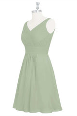 Party Dress For Christmas Party, Sage Green Chiffon A-Line Short Bridesmaid Dress