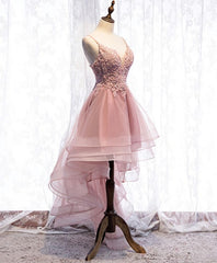 Homecoming Dress Shopping, Pink Tulle Lace High Low Prom Dress, Pink Homecoming Dress, 1