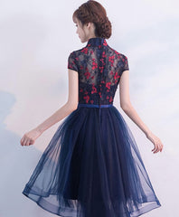 Prom Dresses Shops, Blue Tulle Lace High Low Prom Dress, Blue Homecoming Dress