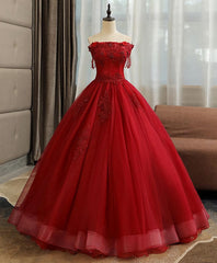 Formal Dress Stores, Burgundy Tulle Lace Long Prom Gown Burgundy Tulle Lace Formal Dress