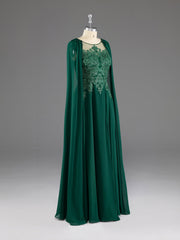 Bridesmaids Dress Inspiration, Dark Green A-Line Lace Appliques Chiffon Prom Dress