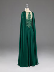 Bridesmaid Dresses Inspiration, Dark Green A-Line Lace Appliques Chiffon Prom Dress