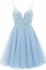 Ballgown, A-line Straps Appliques Tulle Short Homecoming Dress