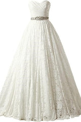 Wedding Dress Stores, A-line Sweetheart Floor Length Lace Wedding Dresses