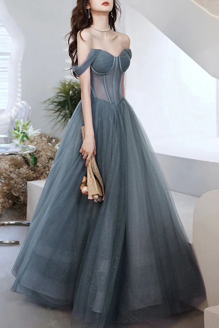Party Dress Meaning, A Line Off the Shoulder Tulle Prom Dress