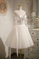 Bridesmaid Dress As Wedding Dress, Chic Champagne Beading Bowknot Lace Up Short Homecoming Dresses