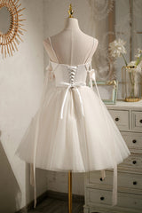 Bridesmaids Dress Websites, Chic Champagne Beading Bowknot Lace Up Short Homecoming Dresses