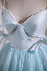 Bridesmaid Dresses Different Colors, Cute Sky Blue Beading Bowknot Short Princess Homecoming Dresses
