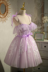 Bridesmaid Dresses Champagne, Cute Purple Sleeveless Lace Up Princess Short Homecoming Dresses