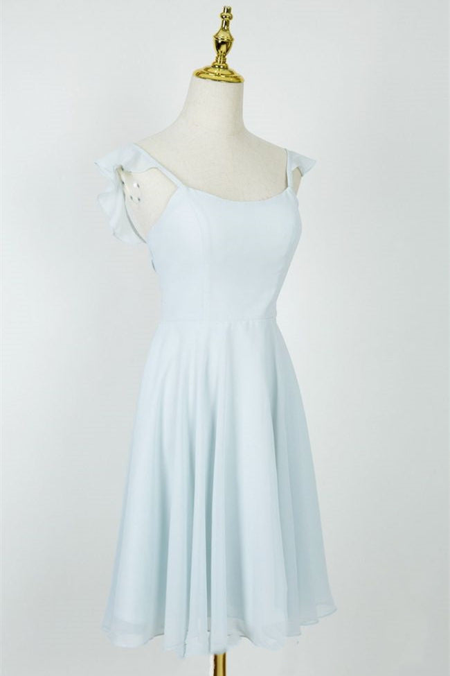 Bridesmaid Dresses White, Backless Cap Sleeve Light Blue Short Bridesmaid Dress