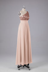Formal Dress Homecoming, Beautiful Sequins One-Shoulder Bridesmaid Dress with Pockets