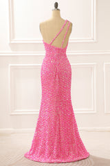 Bridesmaide Dress Colors, Hot Pink One Shoulder Sparkly Prom Dress
