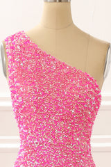 Bridesmaids Dress Colors, Hot Pink One Shoulder Sparkly Prom Dress