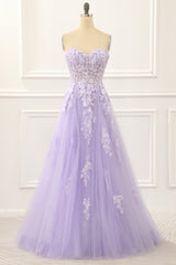 Wedding Theme, Lavender Off Shoulder Appliques Prom Dress with Feathers