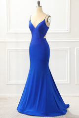 Prom Dresses Black Girls, Mermaid Royal Blue Satin Glitter Prom Dress with Beading