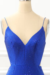Prom Dress Black Girl, Mermaid Royal Blue Satin Glitter Prom Dress with Beading