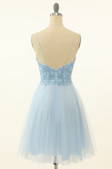 Prom Dress Black Girl, Blue A-line Cute Homecoming Dress with Appliques