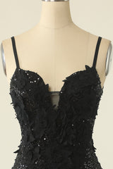 Prom Dresses Under 123, Black Spaghetti Straps Bodycon Homecoming Dress