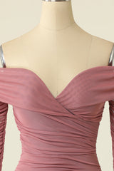Homecoming Dresses Pretty, Blush Off The Shoulder Homecoming Dress