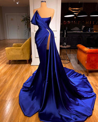 Party Dress New Look, Designer Royal Blue Long Mermaid Prom Dress With Split On Sale