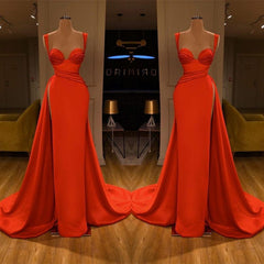 Party Dress Code, Beautiful Red Starps Sweetheart Long Prom Dress With Split