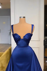Party Dresses Websites, Chic Royal Blue Straps Sweetheart Prom Dress Overskirt With Detachable Train