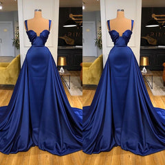 Party Dresses Website, Chic Royal Blue Straps Sweetheart Prom Dress Overskirt With Detachable Train