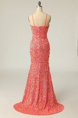 Prom Dress For Sale, Coral Sequin Mermaid Long Prom Dress