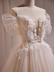 Wedding Dresses For Bride And Groom, Charming Ivory A-Line Ball Gown Tulle Long Wedding Dresses